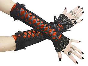 Rukavice - Elegantné spoločenské čierné - oranžové rukavice 0340 - 5634561_