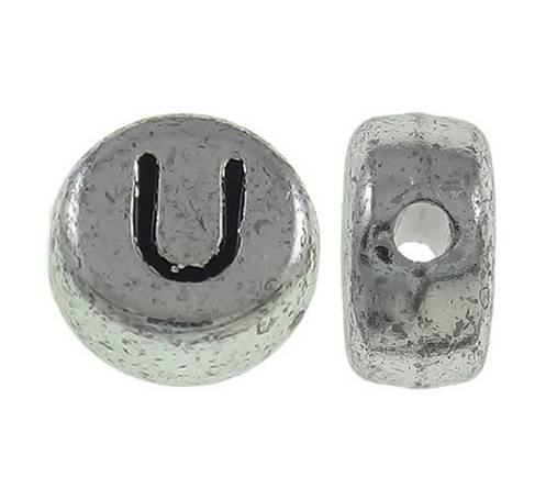 Korálky - Písmenková korálka strieborná "U" - 5646927_