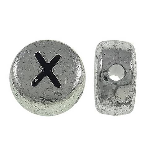 Korálky - Písmenková korálka strieborná "X" - 5646937_