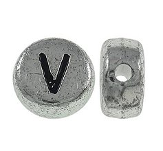 Korálky - Písmenková korálka strieborná "V" - 5646930_