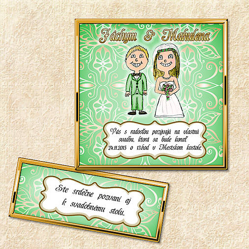Zlaté svadobné oznámenie (zelené)