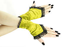Rukavice - Zamatové rukavičky žlté s čipkou 016A - 5652642_