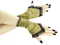 Rukavice - Zamatové rukavičky olivové s čipkou 017A - 5652646_