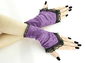 Rukavice - Zamatové rukavičky fialové s čipkou 03A - 5652528_
