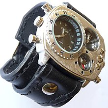 Náramky - Kožené hodinky čierne, dual time hodinky kožené čierne - 5650682_