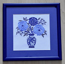 Dekorácie - vyšívaný obraz-modrý kvet 1 - 5660283_