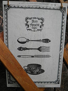 Tabuľky - Vintage cedulka "Bon appétit IV" - 5669972_