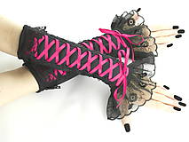 Rukavice - Spoločenské dámské rukavice čierno růžové 0190B - 5682118_