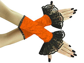Rukavice - Spoločenské bezprstové rukavice čierno oranžové 03 - 5686499_