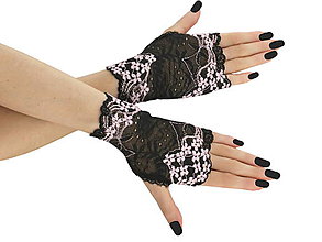 Rukavice - Dámské čierno růžové čipkové rukavice 01H1 - 5704043_