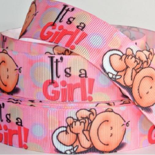Galantéria - Stuha rypsová 22 mm Its a girl  - 5702186_