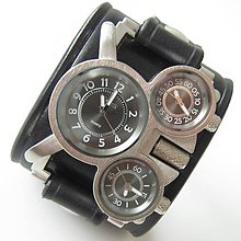 Náramky - Pánske hodinky s koženým náramkom čierne - 5702272_