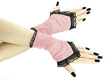 Zamatové rukavičky růžové s čipkou 022A