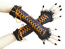 Rukavice - Čierno oranžové gotické korzetové rukavice 0260A - 5706867_