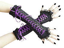 Čierno fialové gotické korzetové rukavice 0260A