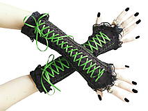 Rukavice - Čierno zelené gotické korzetové rukavice 0260A - 5706930_