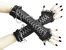 Rukavice - Čierno šedé gotické korzetové rukavice 0260A - 5706937_