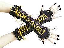 Rukavice - Čierno žlté gotické korzetové rukavice 0260A - 5706998_