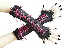 Rukavice - Čierno růžové gotické korzetové rukavice 0260A - 5707009_