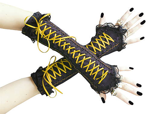 Čierno žlté gotické korzetové rukavice 0260A