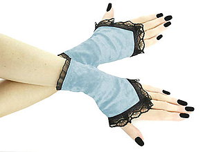Rukavice - Zamatové rukavičky modré s čipkou 021A - 5706664_