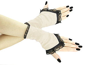 Rukavice - Zamatové rukavičky ivory s čipkou 021A - 5706719_