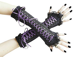 Rukavice - Čierno fialové lila gotické korzetové rukavice 0260A - 5706961_