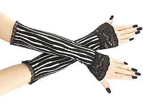 Rukavice - Dámské čierno bielé rukavice s čipkou 03R - 5707220_