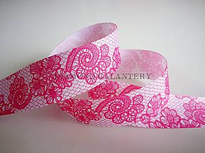 Galantéria - Rypsová stuha 25 mm - Kvety ružové - 5706316_