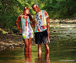 Topy, tričká, tielka - Dámske a pánske tričká párové s motívom delfínov, batikované a maľované PONORENÍ - 5704667_