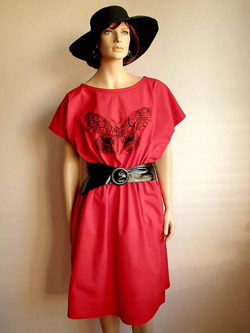  - Červené šaty s motýľom - XL -50% - 5709967_