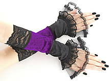Fialové čierné dámské rukavičky - návleky 0105