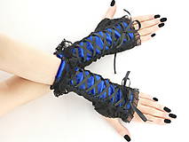 Gothic rukavice so šnurovaním čierno modré 06752