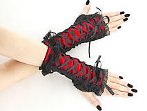 Gothic rukavice so šnurovaním čierno červené 0655