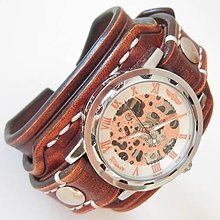 Náramky - Steampunk kožené hodinky hnedé - 5717112_
