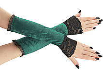 Dámské rukavice zamatové zelené s čipkou 01T