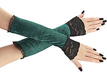 Dámské rukavice zamatové zelené s čipkou 01T1