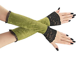 Rukavice - Dámské rukavice zamatové olivové s čipkou 01T - 5726467_