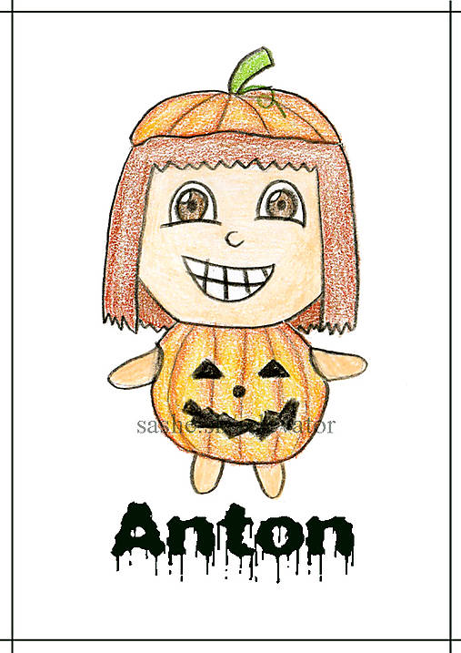 Linajková podložka do zošita s menom - Halloweenský kostým - s menom simple, (dyňa)