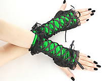 Gothic rukavice so šnurovaním čierno zelené 0655