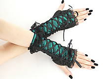 Rukavice - Gothic rukavice so šnurovaním čierno zelené 0655a - 5742742_