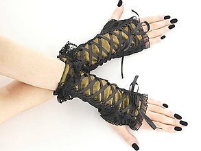Rukavice - Gothic rukavice so šnurovaním čierno olivové 0655 - 5742720_