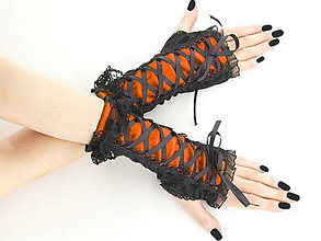 Rukavice - Gothic rukavice so šnurovaním čierno oranžové 0655 - 5742748_