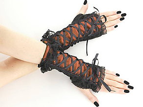 Rukavice - Gothic rukavice so šnurovaním čierno rezavé 0655 - 5742754_