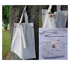 Nákupné tašky - Eko nakupovačka FILKI skladacia (bielo-béžový prúžok) - 5761012_