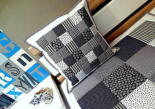 Úžitkový textil - Prehoz, vankúš patchwork vzor bielo-parížsko modrá ( rôzne varianty veľkostí ) - 5769141_