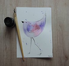 Kresby - Fialovo-ružový metalický vtáčik I. - 5768581_