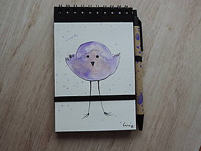 Papiernictvo - Zápisníček s fialovým metalickým  vtáčikom  - 5768601_