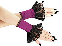 Rukavice - Spoločenské zametové rukavice čierno magenta 5F - 5786052_