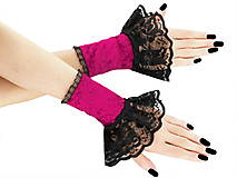 Rukavice - Spoločenské zametové rukavice čierno fuchsie 9F - 5786115_